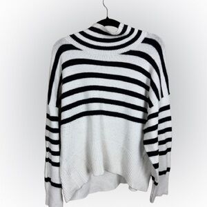 a new day Black and White Striped Turtleneck Sweater, XXL